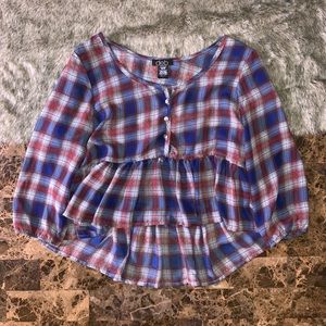 Deb | Plaid Red & Blue Top